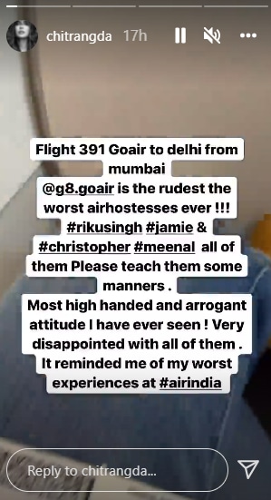 Chitrangda Singh shares bad experience with Go Air.