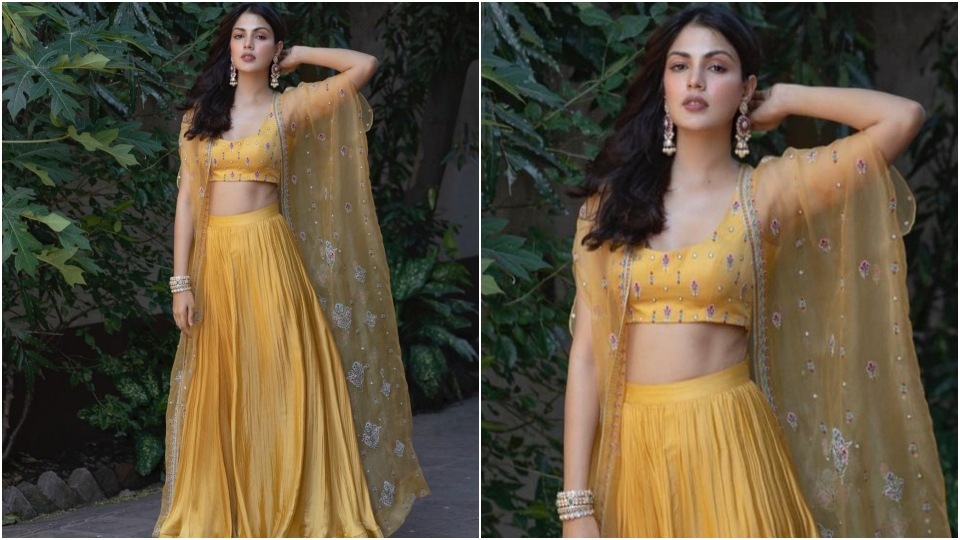 Rhea Chakraborty in a canary yellow lehenga. Rhea Chakraborty in a canary yellow lehenga.