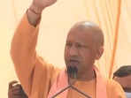 Uttar Pradesh chief minister Yogi Adityanath addressing a poll rally in Barabanki. (ANI)