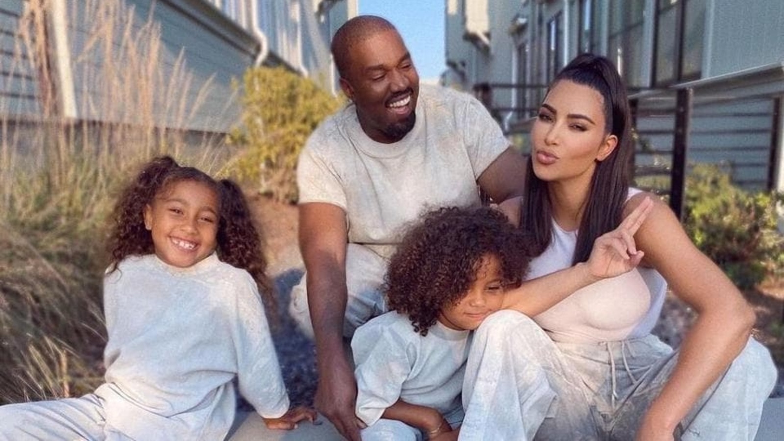 Kim Kardashian twins with hubby Kanye West in pairs of