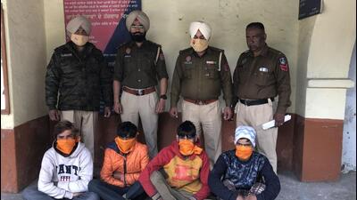 The accused in the police custody in Ludhiana on Thursday. They were involved in a number of thefts inside the trains and were active for a while now, officials said. (HT Photo) The accused in the police custody in Ludhiana on Thursday. They were involved in a number of thefts inside the trains and were active for a while now, officials said. (HT Photo)