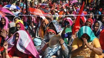 During a protest by anganwadi workers outside CM Arvind Kejriwal's residence, on Saturday. (ANI) During a protest by anganwadi workers outside CM Arvind Kejriwal's residence, on Saturday. (ANI)