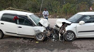 The mangled remains of Maruti Alto and Swift at the accident site on Neelon-Ropar canal road near Powat village, Ludhiana, on Thursday. (HT Photo) The mangled remains of Maruti Alto and Swift at the accident site on Neelon-Ropar canal road near Powat village, Ludhiana, on Thursday. (HT Photo)