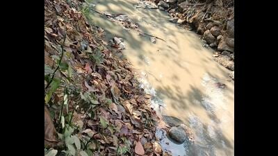 Dombivli MIDC residents wake up to toxic smell, watery eyes on Thursday. The residents also complained that the nullah water flowing in the area has turned white. (HT PHOTO)