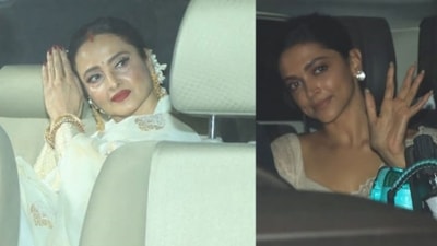 Rekha and Deepika Padukone at Gangubai Kathiawadi screening. (Varinder Chawla) Rekha and Deepika Padukone at Gangubai Kathiawadi screening. (Varinder Chawla)