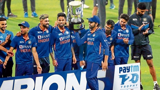 Rohit Sharma after the T20 series win against the West Indies Rohit Sharma after the T20 series win against the West Indies