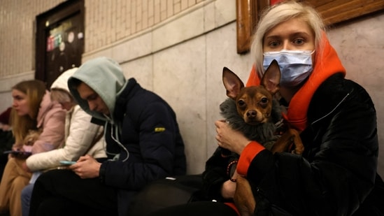 People gather at a metro station as they seek shelter from expected Russian air strikes in Kyiv, Ukraine.&nbsp;(REUTERS)