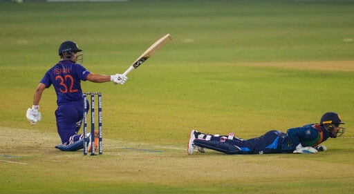 India's Ishan Kishan plays a shot during the first Twenty20 international cricket match between India and Sri Lanka in Lucknow