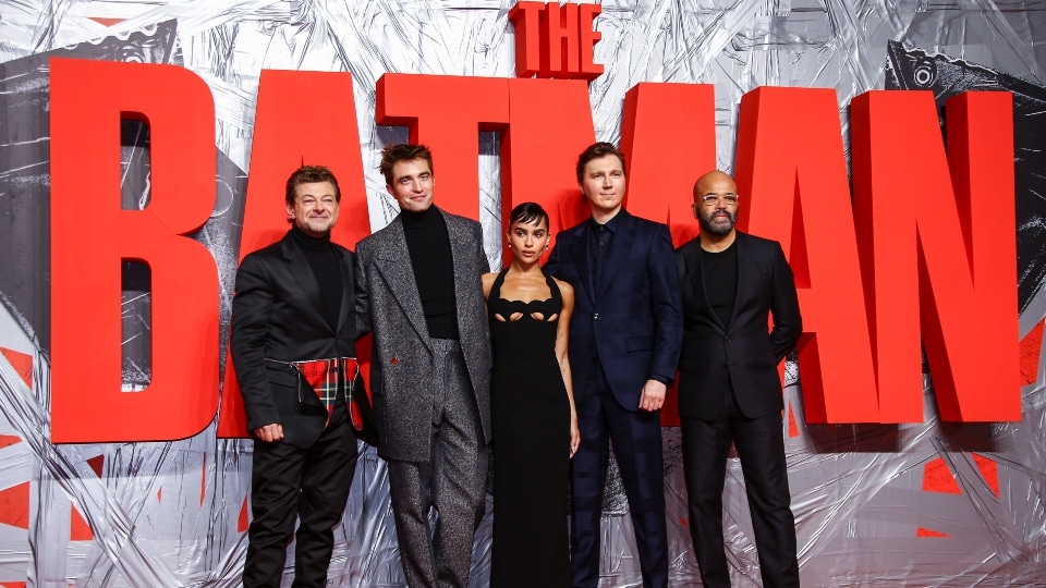 The cast of the The Batman at the London premiere of the film. (AP) The cast of the The Batman at the London premiere of the film. (AP)