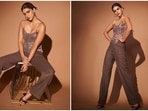 Kriti Sanon, who will soon be seen in Bachchan Panday along with Akshay Kumar, laid fashion cues to raise the glam quotient in a brown Ralph Lauren brown sequins top and straight cut pants.(Instagram/@sukritigrover) Kriti Sanon, who will soon be seen in Bachchan Panday along with Akshay Kumar, laid fashion cues to raise the glam quotient in a brown Ralph Lauren brown sequins top and straight cut pants.(Instagram/@sukritigrover)