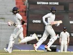Tamil Nadu's Baba Aparajith and B Indrajith running between the wicket during the 1st day of Ranji Trophy match between Tamil Nadu and Chhattisgarh