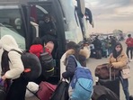 Indian evacuees reach Romania from Ukraine. They will be taken to Romania's capital Bucharest, and from there flown back to India. (Screengrab/MEA Twitter) Indian evacuees reach Romania from Ukraine. They will be taken to Romania's capital Bucharest, and from there flown back to India. (Screengrab/MEA Twitter)