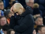 Manchester City manager Pep Guardiola reacts