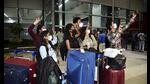 Indian nationals arrive at Delhi’s IGI airport fromj Ukraine on Wednesday. (PTI)