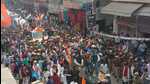 Priyanka Gandhi Vadra also distributed friendship bands and her party’s mini calendars among the crowd bearing the Congress slogan “ladki hoon lad sakti hoon” (I am a girl and I can fight) (HT photo)
