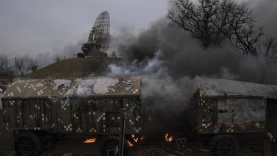 Smoke rises from an air defence base in the aftermath of an apparent Russian strike in Mariupol, Ukraine on Thursday. (AP file photo) Smoke rises from an air defence base in the aftermath of an apparent Russian strike in Mariupol, Ukraine on Thursday. (AP file photo)