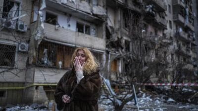 UkraineL Russia pressed its invasion of Ukraine to the outskirts of the capital Kyiv on Friday after unleashing airstrikes on cities and military bases and sending in troops and tanks from three sides (AP) UkraineL Russia pressed its invasion of Ukraine to the outskirts of the capital Kyiv on Friday after unleashing airstrikes on cities and military bases and sending in troops and tanks from three sides (AP)