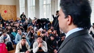 Embassy of India in Ukraine accommodated more than 200 Indian students at school near the Embassy in Kyiv on Thursday. (ANI Photo)
