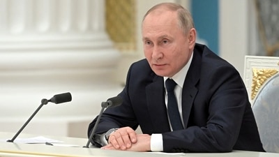 Russian President Vladimir Putin speaks during a meeting with representatives of the business community at the Kremlin in Moscow,