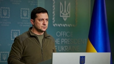 Ukrainian President Volodymyr Zelenskiy makes a statement in Kyiv. (via Reuters)