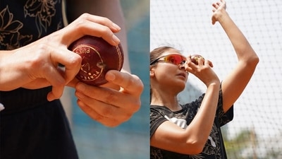 Anushka Sharma bowls at the nets. Anushka Sharma bowls at the nets. 