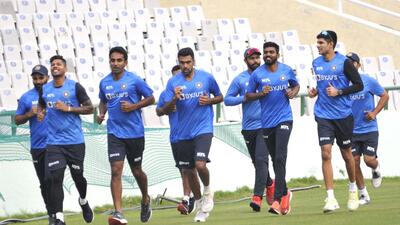 Indian cricket team members training at PCA Mohali ahead of March 4 Test match against Sri Lanka. (Keshav Singh/HT)