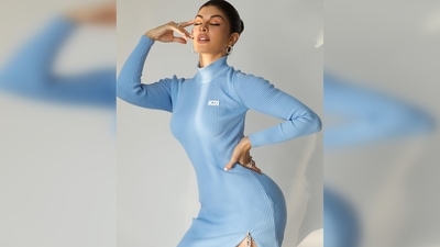 This outfit of Jacqueline Fernandez is from the clothing line GCDS and her hood earrings from Shoplune. (Instagram/@chandiniw) This outfit of Jacqueline Fernandez is from the clothing line GCDS and her hood earrings from Shoplune. (Instagram/@chandiniw)