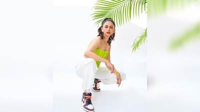 Rakul Preet teamed her look with a pair of uber-cool multi-coloured Nike Air Jordan 1 High. (Instagram/@rakulpreet) Rakul Preet teamed her look with a pair of uber-cool multi-coloured Nike Air Jordan 1 High. (Instagram/@rakulpreet)