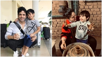 Tusshar Kapoor with his son Laksshya Kapoor and Kareena Kapoor with her son Taimur Ali Khan. Tusshar Kapoor with his son Laksshya Kapoor and Kareena Kapoor with her son Taimur Ali Khan.