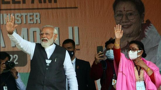 Prime Minister Narendra Modi addressed a public meeting in Manipur on February 22. (ANI)