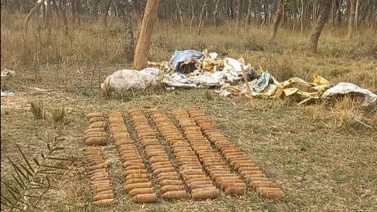 Preliminary probe, suggests that these are condemned shells.However, a sand wall is being built and the shells will be disposed-of in a controlled manner. (HT PHOTO )