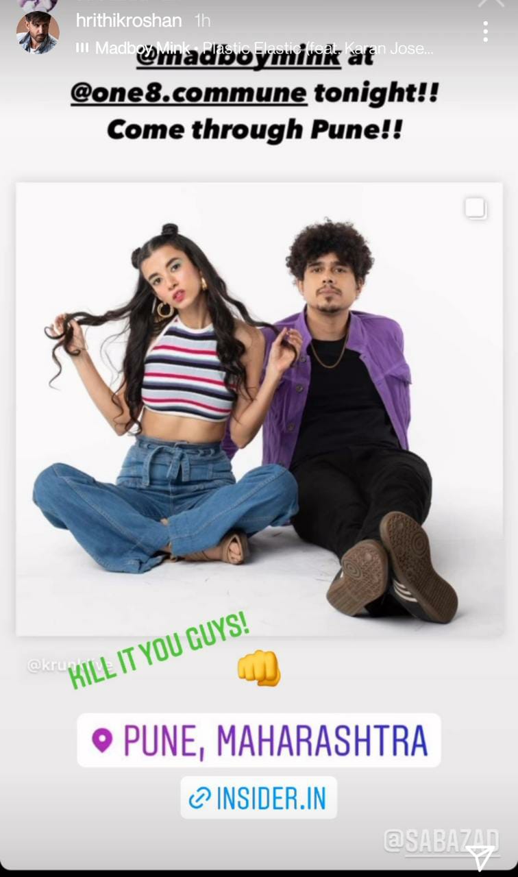 Hrithik's post for rumoured girlfriend Saba Azad ahead of her show in Pune.