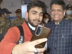 Union minister Piyush Goyal with an Indian student evacuated from Ukraine (ANI)