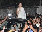 Alia Bhatt at Galaxy in Khar after the release of Gangubai Kathiawadi on Friday. (Varinder Chawla) Alia Bhatt at Galaxy in Khar after the release of Gangubai Kathiawadi on Friday. (Varinder Chawla)