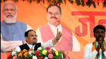 BJP national president JP Nadda addressing a rally in Sant Kabir Nagar for the UP polls. (ANI PHOTO)