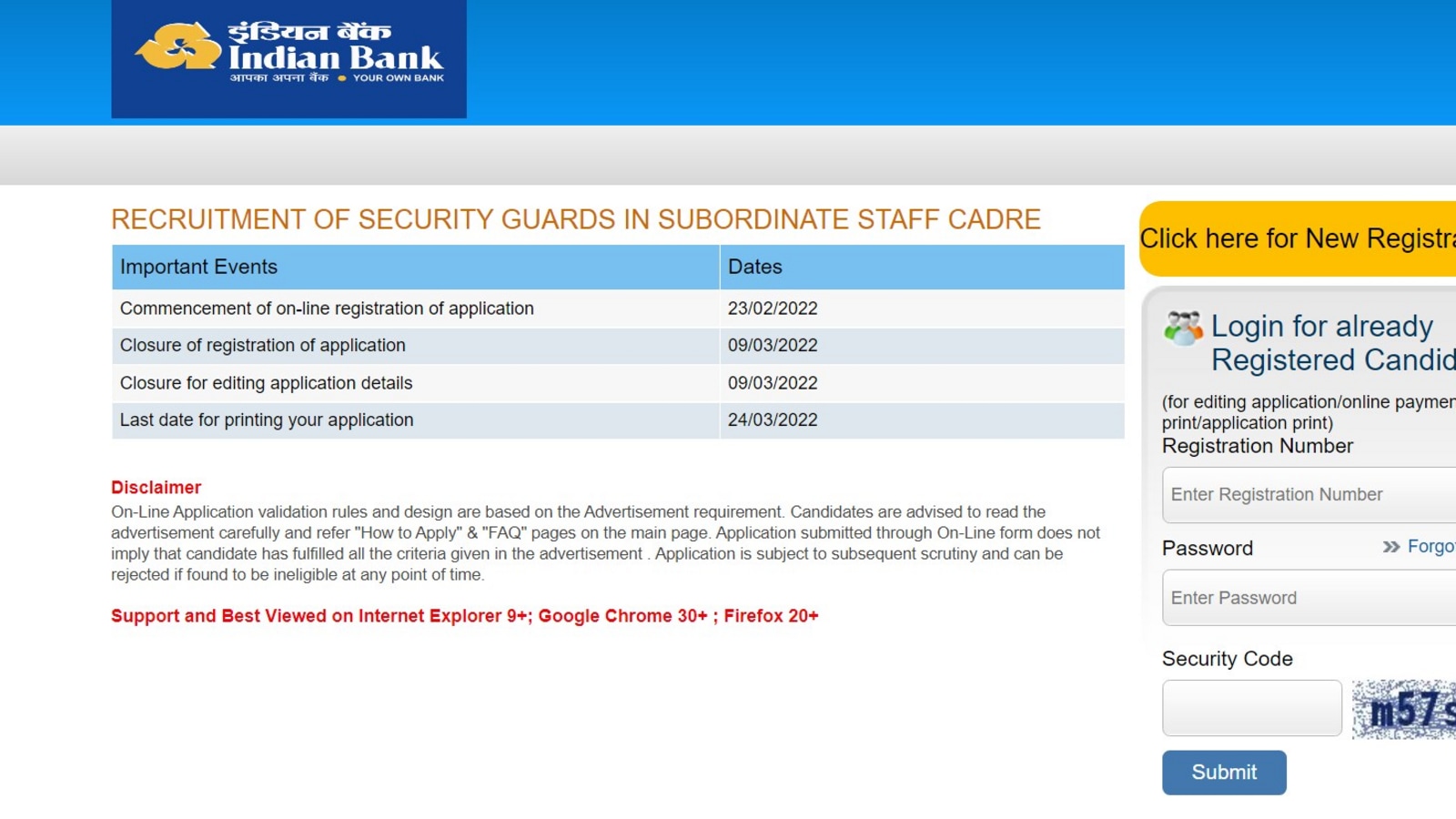 Indian Bank recruitment: Apply for 202 vacancies of security guard