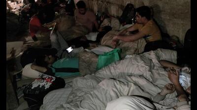 Students sleeping in an overcrowded bunker at Kharkiv in eastern Ukraine. (HT)