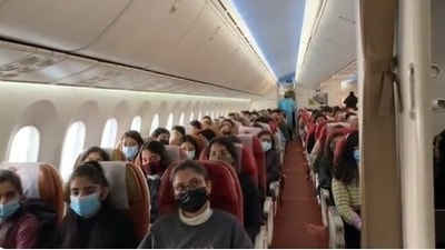 India's ambassador to Romania Rahul Shrivastava addressed the students inside the aircraft in Romania.&nbsp;