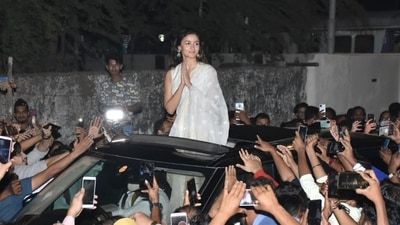 Alia Bhatt at Galaxy in Khar after the release of Gangubai Kathiawadi on Friday. (Varinder Chawla) Alia Bhatt at Galaxy in Khar after the release of Gangubai Kathiawadi on Friday. (Varinder Chawla)