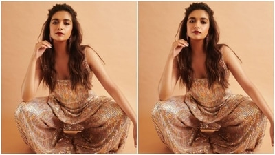Styled by fashion stylist Archa Mehta, Keerthy wore her tresses open in wavy curls with a portion of the hair tied back in a messy knot. (Instagram/@keerthysureshofficial)