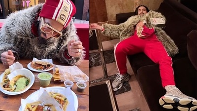 Ranveer Singh before and after eating in New York. Ranveer Singh before and after eating in New York. 