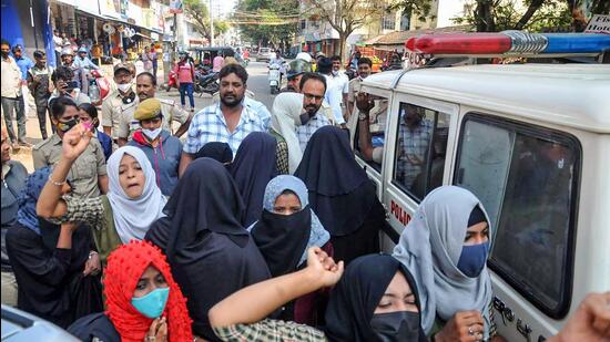 The six girls she was referring to are the students of the government pre-university college in Udupi, who have approached the Karnataka high court after they were denied entry into the college for wearing a hijab. (PTI)