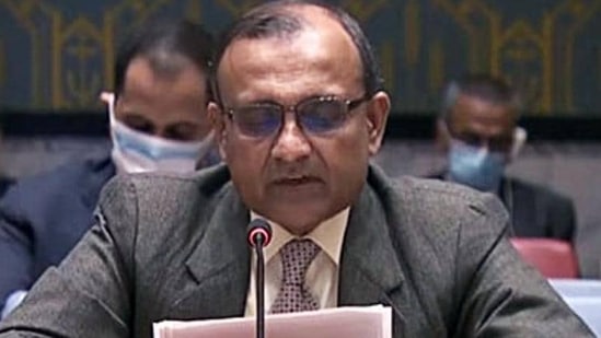 TS Tirumurti, the permanent representative to the UN, said India chose to abstain on the UNSC resolution on Ukraine because the path of diplomacy was given up. (ANI)(HT_PRINT)