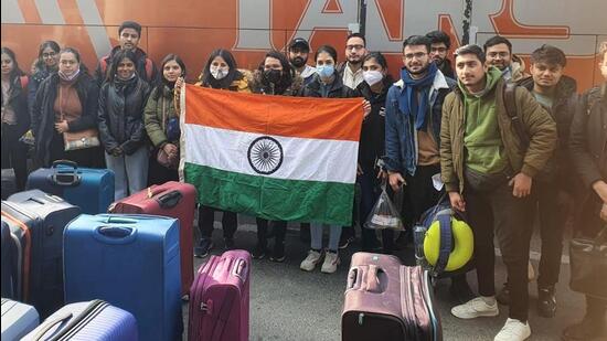 India on Saturday evacuated the first group of 219 Indian nationals from Ukraine via Romania and stepped up efforts to get more citizens out of war-torn Ukraine. (PHOTO: MEA.)