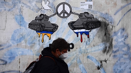 A painting on a house wall near the Russian's embassy.(AFP)