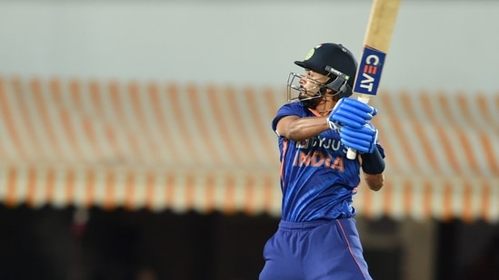 Dharamshala: India�s Shreyas Iyer plays a shot during the 2nd T20I cricket match between India and Sri Lanka at HPCA Cricket Stadium, in Dharamshala, Saturday Feb. 26, 2022. (PTI Photo/Vijay Verma) (PTI02_26_2022_000306A)(PTI)