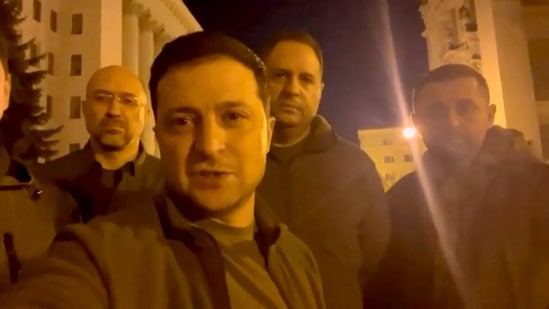 This screen grab taken from a video made available on the Facebook account of the President of Ukraine Volodymyr Zelensky. (Facebook / @Volodymyr Zelensky / AFP) )