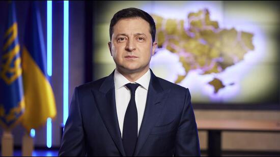 Ukrainian President Volodymyr Zelenskyy addresses the nation on live TV in Kyiv, earlier this week on Tuesday, barely days before Russia launched a massive military operation against the country. (AP PHOTO.)