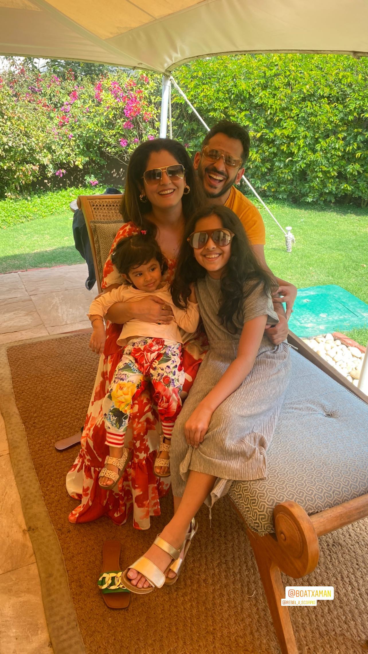 Aman Gupta poses with wife and their children.