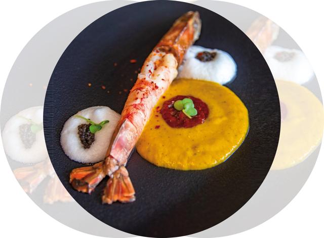Betul Bay prawns with raw mango ambot tik, chilli kokum, tephla foam and caviar Betul Bay prawns with raw mango ambot tik, chilli kokum, tephla foam and caviar